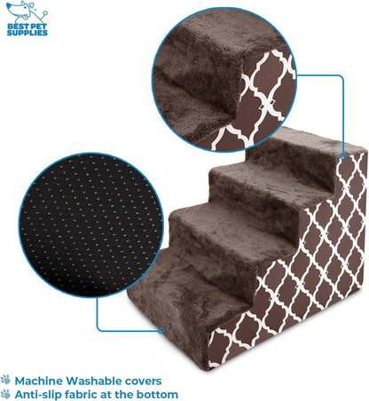 Best Pet Supplies Foam Pet Steps Cover for Small Dogs and Cats, Portable Ramp Stairs for Couch, Sofa, and High Bed Climbing (Cover Only) - Ash Gray Linen, 3-Step (Cover Only)