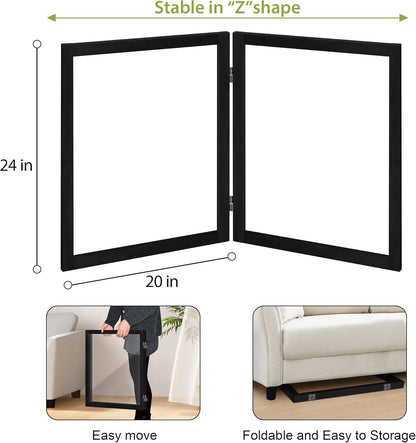 LZRS Clear Dog Gate for Indoor Use - Transparent Pet Fence with Solid Hardwood and Plastic Board, Stylish & Durable freestanding Pet Gate for Doorways, Stairs and Hallways-2 Panel Cherry