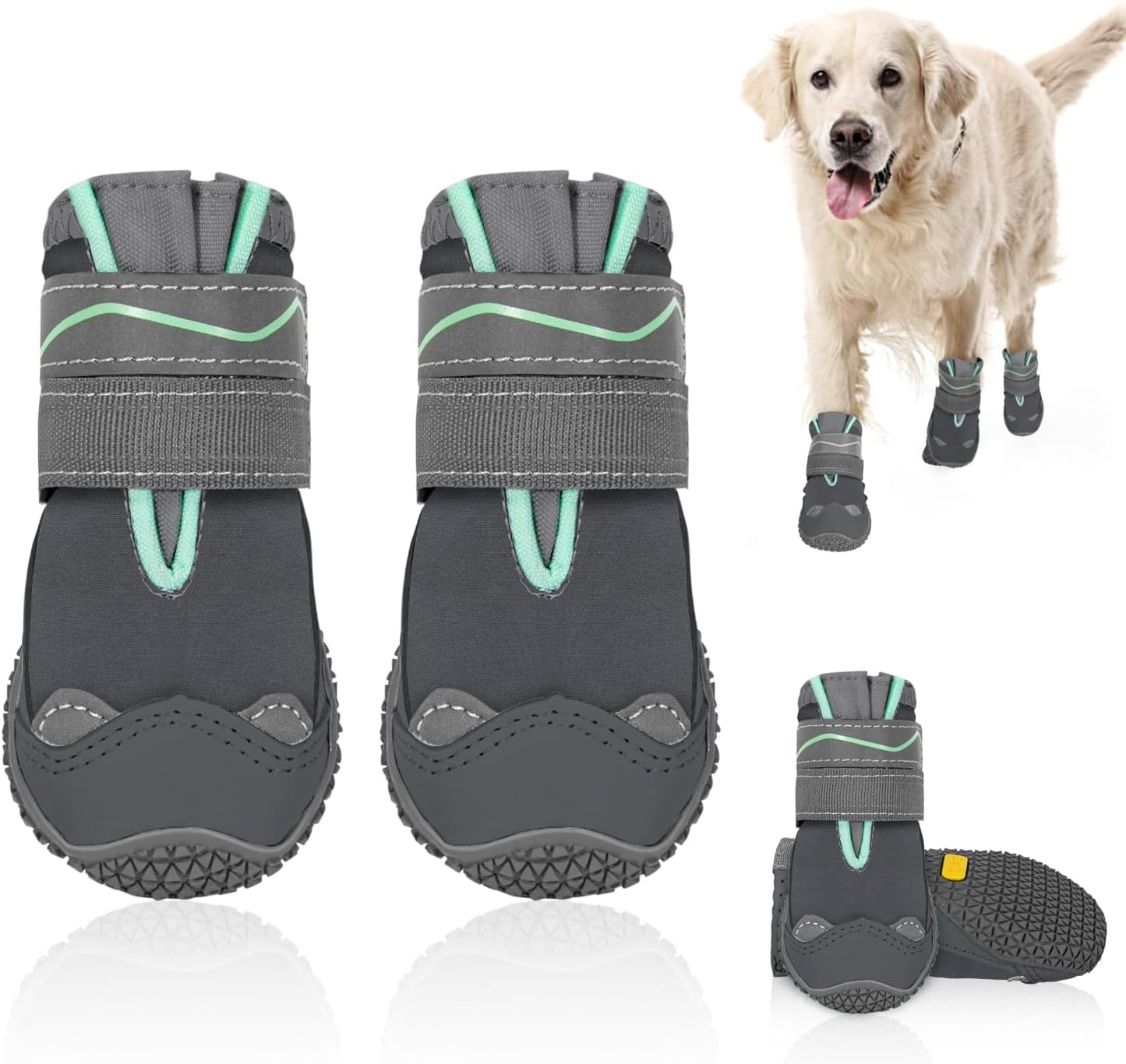 SlowTon Dog Shoes for Large Small Medium Dogs - Breathable Dog Boots for Summer Hot Pavement, Paw Protector for Outdoor Walking Winter Snow, Anti-Slip Rubber Dog Booties for Hardwood Floor (Green, 6)