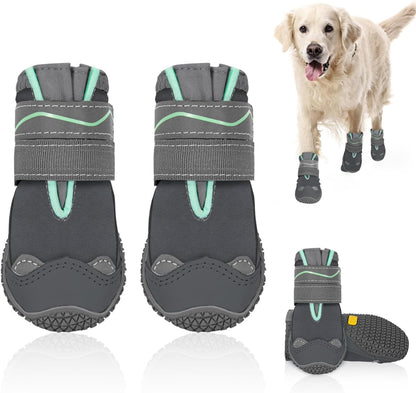 SlowTon Dog Shoes for Large Small Medium Dogs - Breathable Dog Boots for Summer Hot Pavement, Paw Protector for Outdoor Walking Winter Snow, Anti-Slip Rubber Dog Booties for Hardwood Floor (Green, 6)