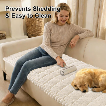 Smiry Non Slip Couch Covers for Dogs, Fuzzy Pet Couch Covers for 2-3 Cushion Sofa Pet Friendly, Soft Sofa Slipcovers Cushion Furniture Protector Washable (Beige, 27.6" x 59")
