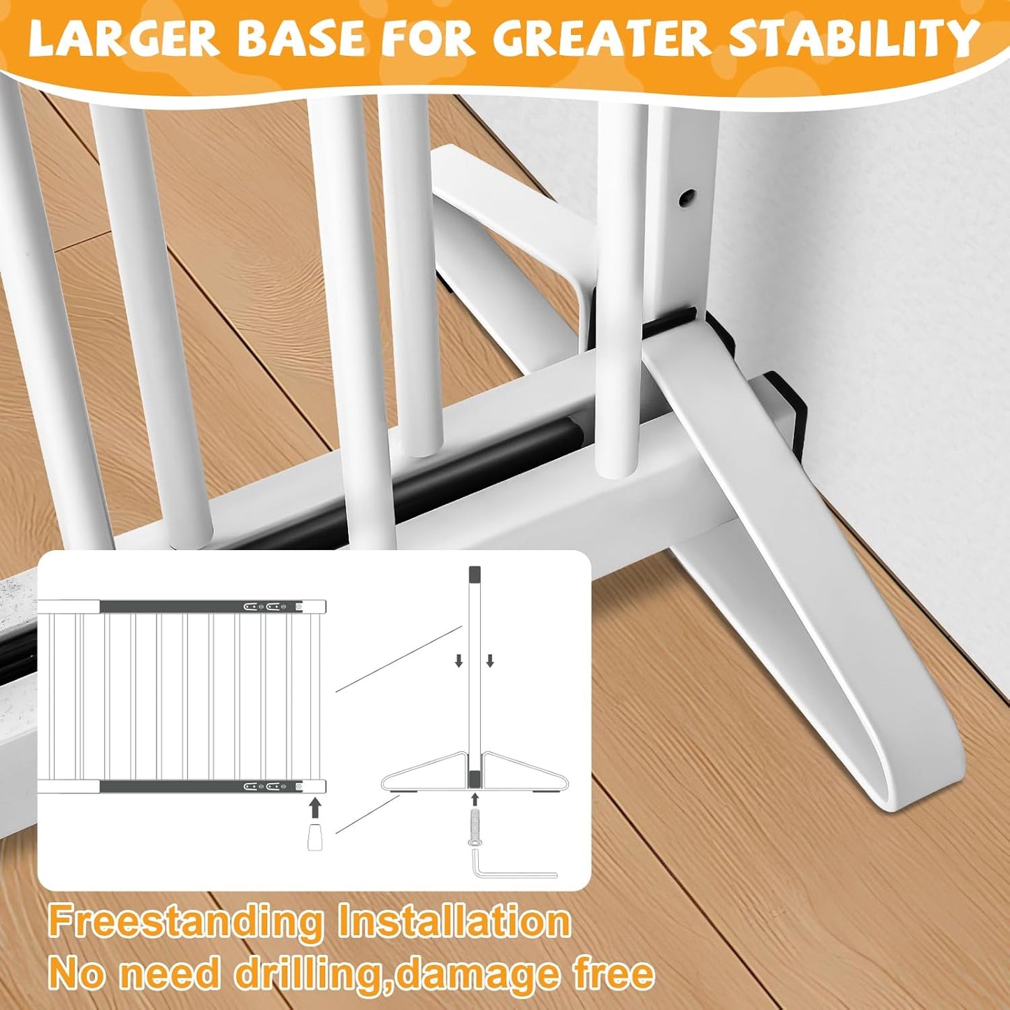 White Metal Dog Gate for Small Dogs - 13.3" Short Freestanding Puppy Gate with Retractable Sliding Rail, No Installation, Indoor/Outdoor Use, Foldable & Portable Pet Barrier