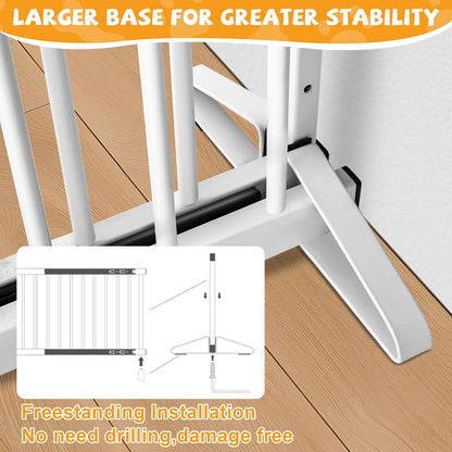 White Metal Dog Gate for Small Dogs - 13.3" Short Freestanding Puppy Gate with Retractable Sliding Rail, No Installation, Indoor/Outdoor Use, Foldable & Portable Pet Barrier