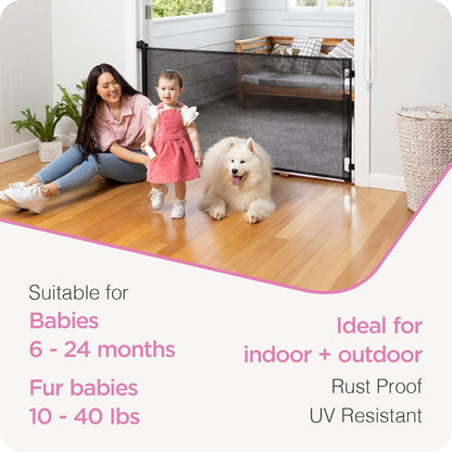 Retractable Baby Gate for Stairs and Doorways, 71" Extra Wide x 33" Tall Mesh Safety Gate, Indoor & Outdoor Child and Pet Gate, One-Hand Operation, Hardware Mounted, Black