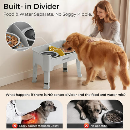URPOWER Mess Proof Elevated Dog Bowls 4 Height Adjustable Raised Stand with No Spill Water Bowl and Slow Feeder Dog Bowls Non-Slip Food and Water Bowl Set for Small, Medium & Large Dogs