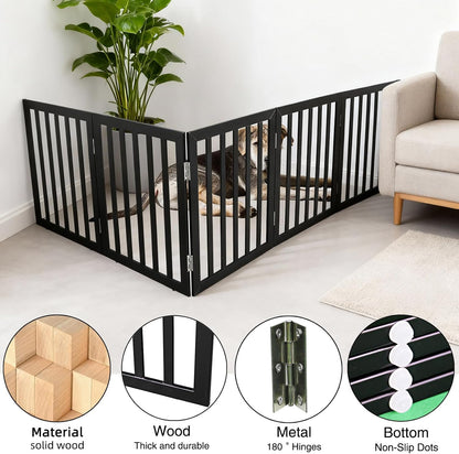 ZJSF Freestanding Indoor Dog Gate for House Foldable Wood Brown Puppy Gate for Doorways Pet Gate for Stairs Extra Wide Pet Fence 24" Height 2 Panels