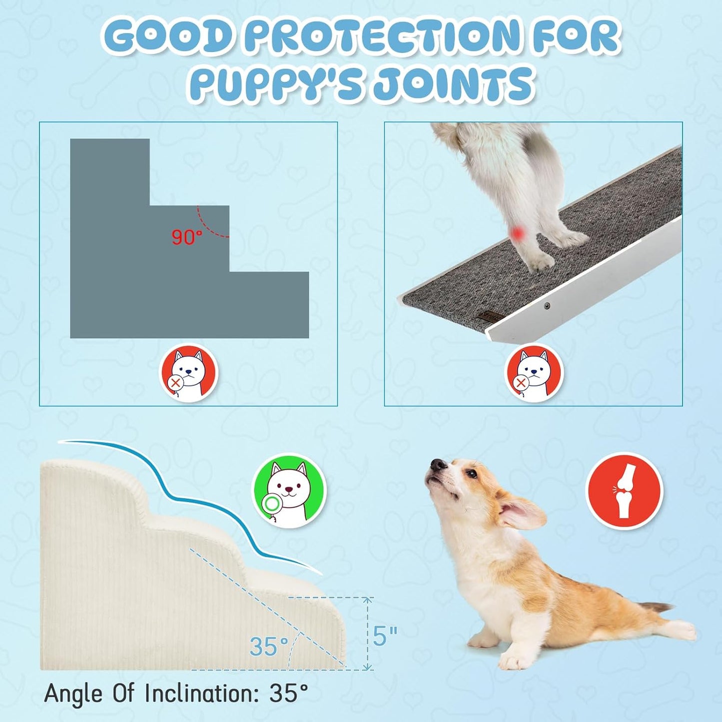 Mesa Lemon Dog Stairs & Steps for High Beds, 3 Steps High Density Foam Waterproof Dog Ramp for Small Dogs and Cats, Pet Stairs with Removable Washable Cover for Bed, Couch, Sofa and Car (H:16")
