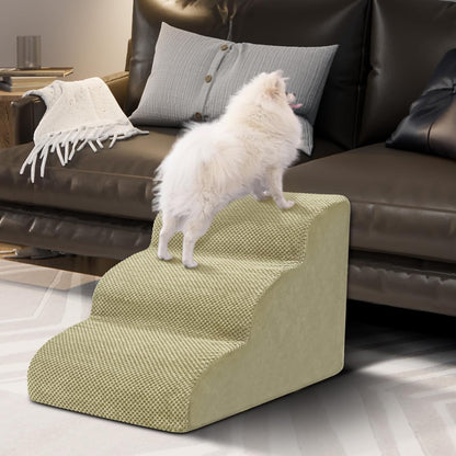 Dog Stairs for Small Dogs - High Density Foam Dog Ramp, Extra Wide Pet Steps with Non-Slip Bottom for High Beds, Couche and Sofa, Best for Pet Injured, Older Dogs Cats (Grey, 4 Steps)