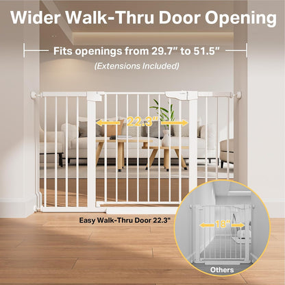 Cumbor 36.6-64" Extra Wide Baby Gate for Stairs, Dog Gates for Doorways, Auto-Close Pet Gate Indoor, Pressure Mounted Walk Through Safety Child Gate for Kids Toddler, Tall Pet Puppy Fence Gate, Brown