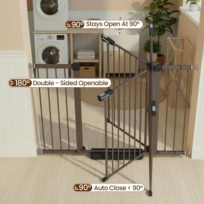 Mumeasy Baby Gate Extra Wide, 29.7-51'' Pressure Mounted Dog Gate with Walk Thru Door, Auto Close Pet Gate for House, Stairs, Doorways,Black