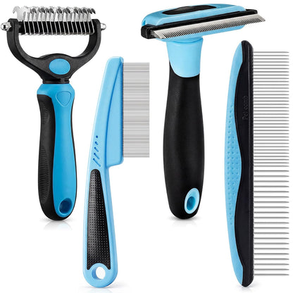 4 Pieces Pet Grooming Kit - Dematting Combs, Slicker Brush, and Steel Comb for Removing Knots and Hair from Dogs, Cats, and Poodles