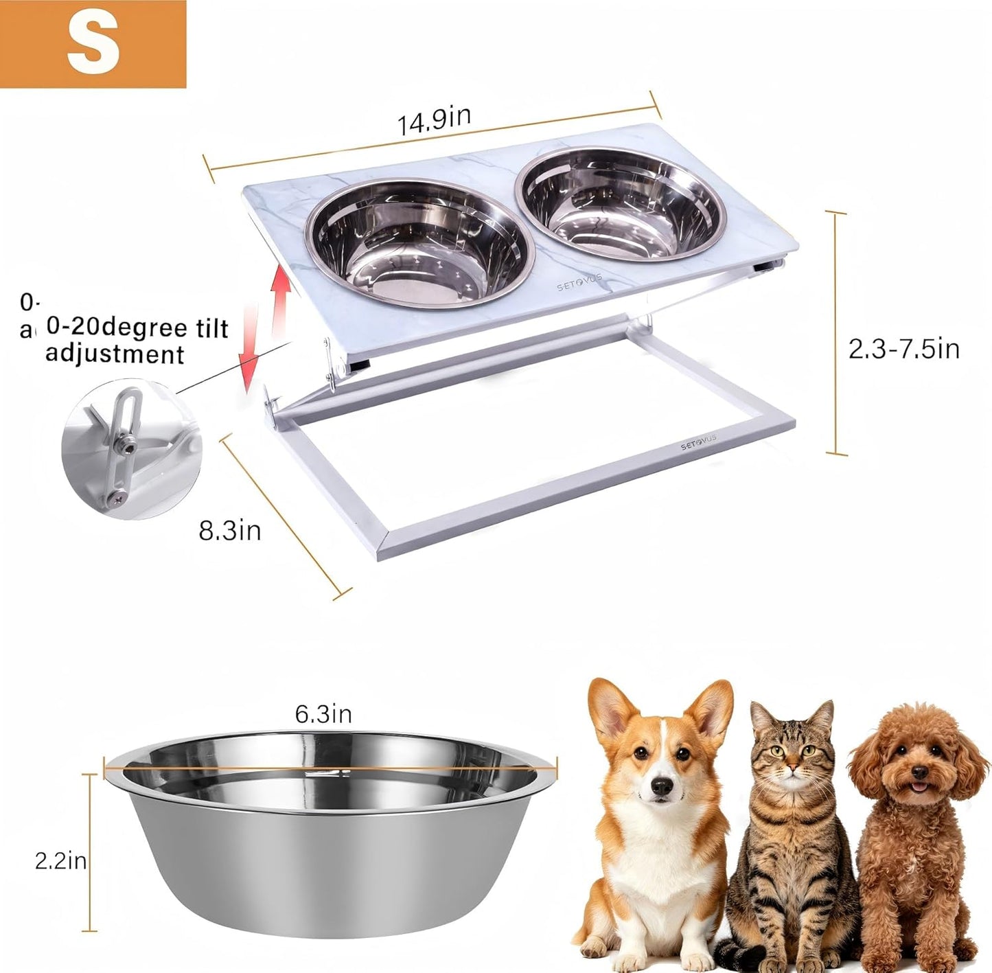 Elevated Dog Bowls, Adjustable Raised Dog Bowl Stand with 2 Stainless Steel Food Bowls 20°Tilted Water Bowls for Medium Small Sized Dogs (Black, Medium)