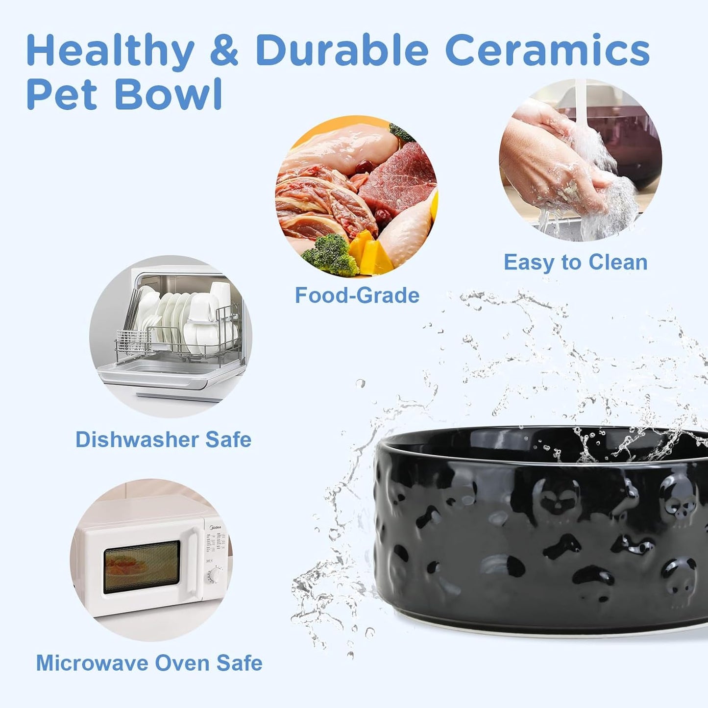 SPUNKYJUNKY Elevated Dog Bowls Ceramic, 6.1'' Dogs and Cat Food Water Bowls Raised with Non-Slip Bamboo Stand for Medium Sized Breed Microwave Dishwasher Safe - 28.7 OZ,Beige