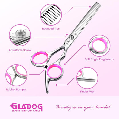 GLADOG Professional 5 in 1 Dog Grooming Scissors Set with Safety Round Tips, Sharp and Heavy-duty Pet Grooming Shears for Cats