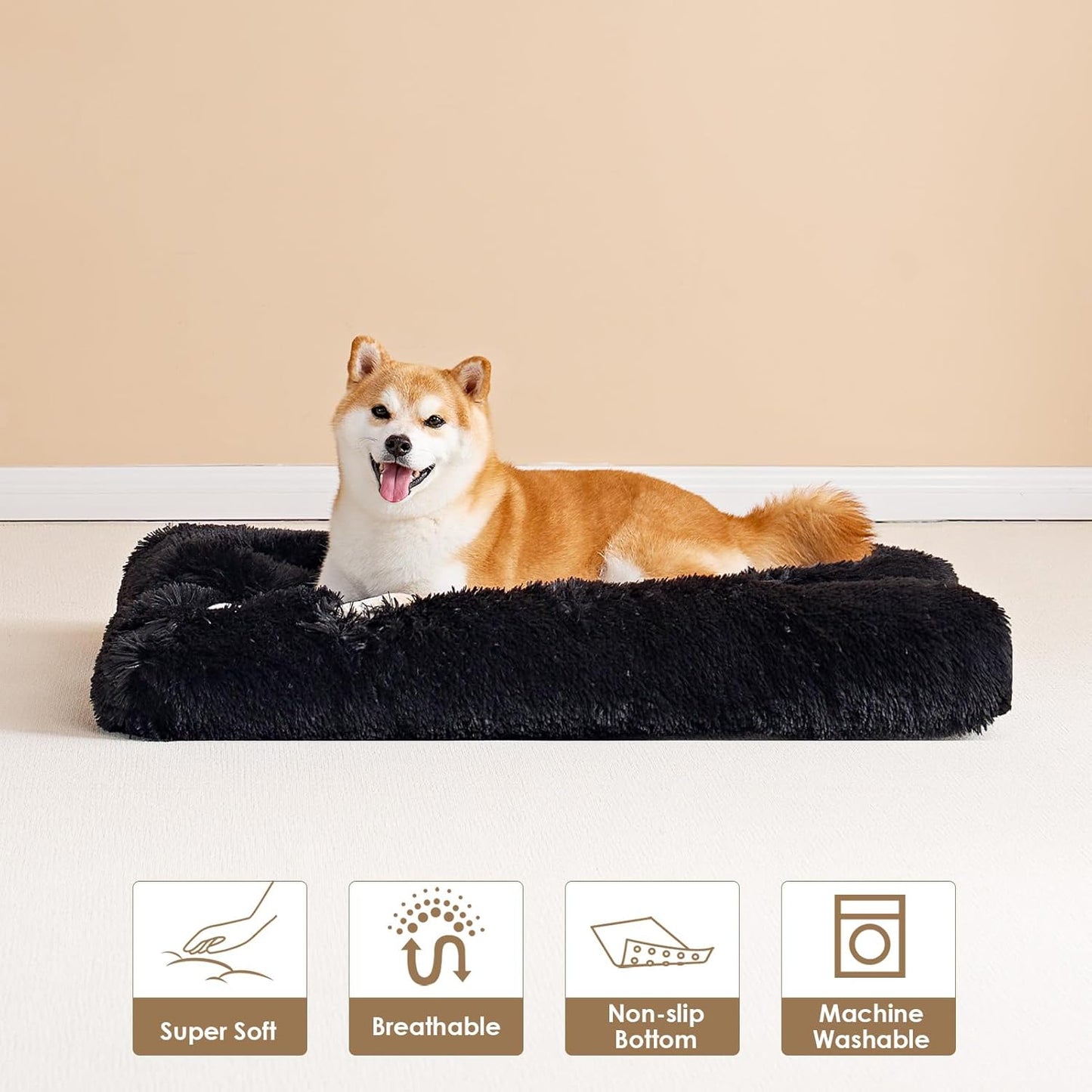 EHEYCIGA Fluffy Dog Crate Bed for Medium Dogs, Plush Faux Fur Crate Pad, Calming Anti Anxiety Medium Dog Bed, Washable Soft Warm Crate Mat with Non-Slip Bottom