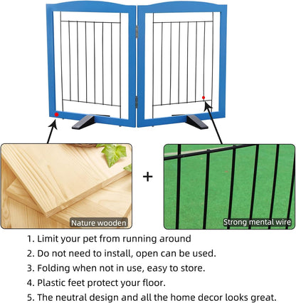 ZJSF Freestanding Dog Fence Indoor, Foldable Dog Gate for Doorways, Stairs or Hallways, Sturdy Wood Extra Wide Pet Gate with Support Feet for The House, White, 24 "Height-3 Panels