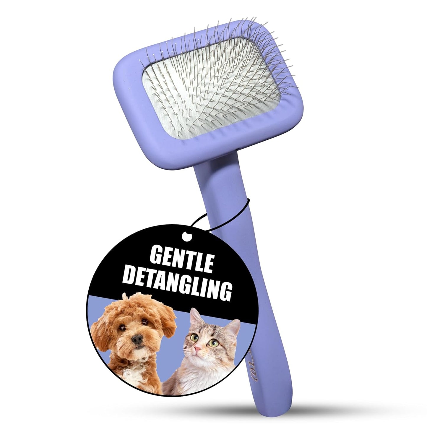 Tauro Pro Line Slicker Brush for Dogs & Cats, Deshedding, Dematting & Detangling Grooming Tool for Medium to Long Coats, Ideal for Doodles & Poodles, Flexible Cushion, Purple, Medium Size (M)