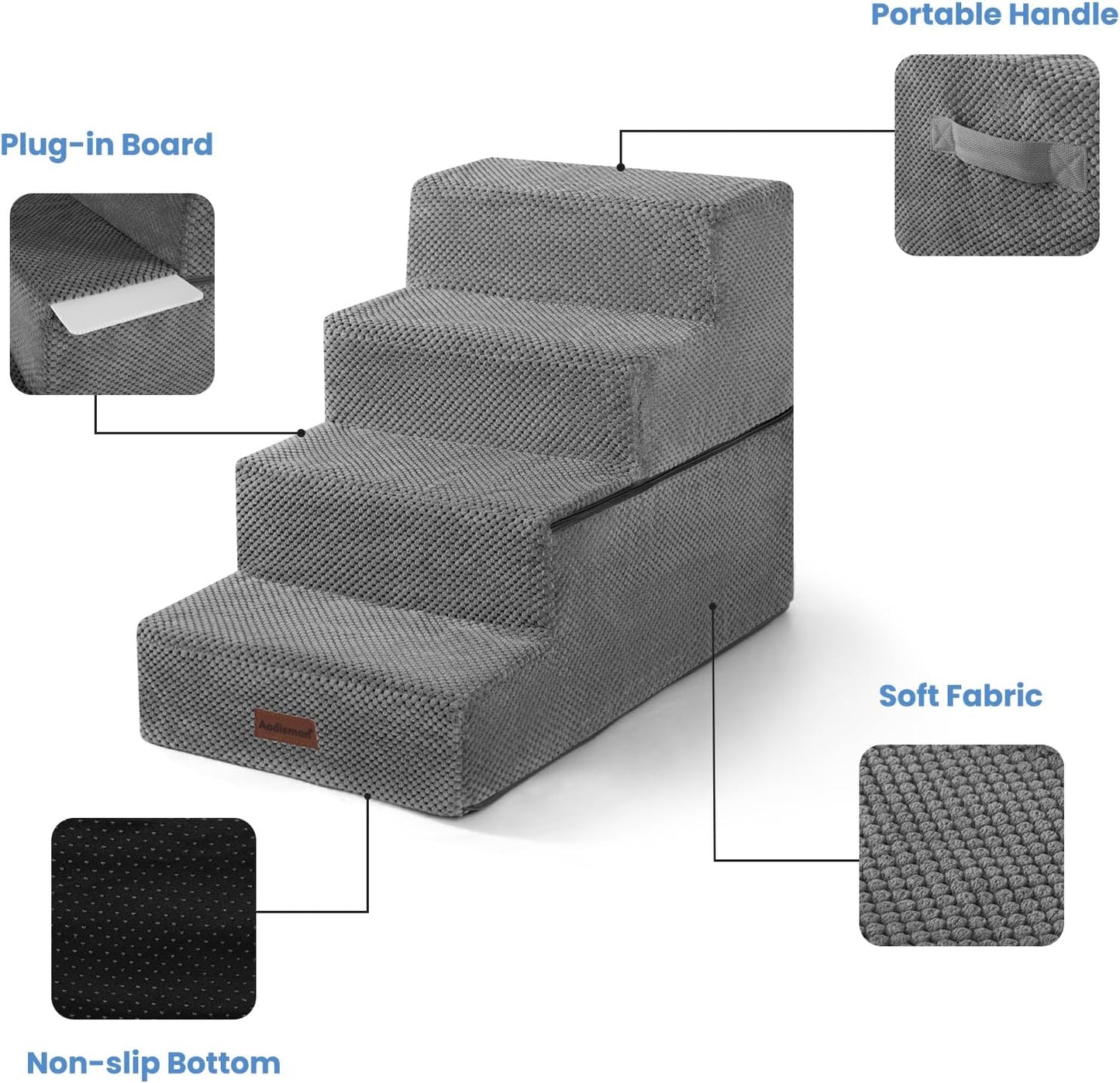 Aodisman Dog Stairs for Small Dogs, 3-Step Non-Slip Pet Stairs for Couch Sofa and Chair, Dog Bed Stairs for Puppy, Older Cat,Grey,13.6" H