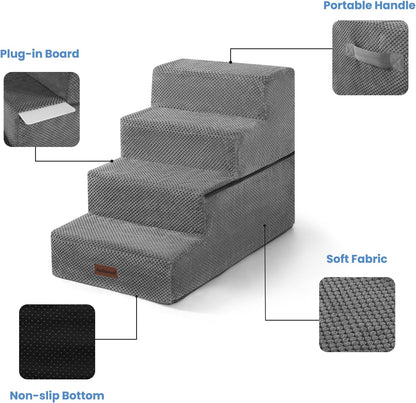 Aodisman Dog Stairs for Small Dogs, 3-Step Non-Slip Pet Stairs for Couch Sofa and Chair, Dog Bed Stairs for Puppy, Older Cat,Grey,13.6" H