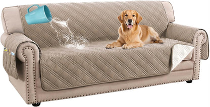 H.VERSAILTEX 100% Waterproof Slipcovers for Couches and Sofas Modern Pet Couch Cover Thick Soft Furniture Protector with Elastic Straps(Sofa, Lily Pad/Beige)