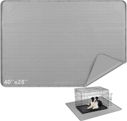 Silicone Dog Crate Mat, 50"x35" Under Dog Crate Kennel Pad with Raised Edge, Washable Dogs Bed Mat, Waterproof, Leakproof, Protect Floors (Green)