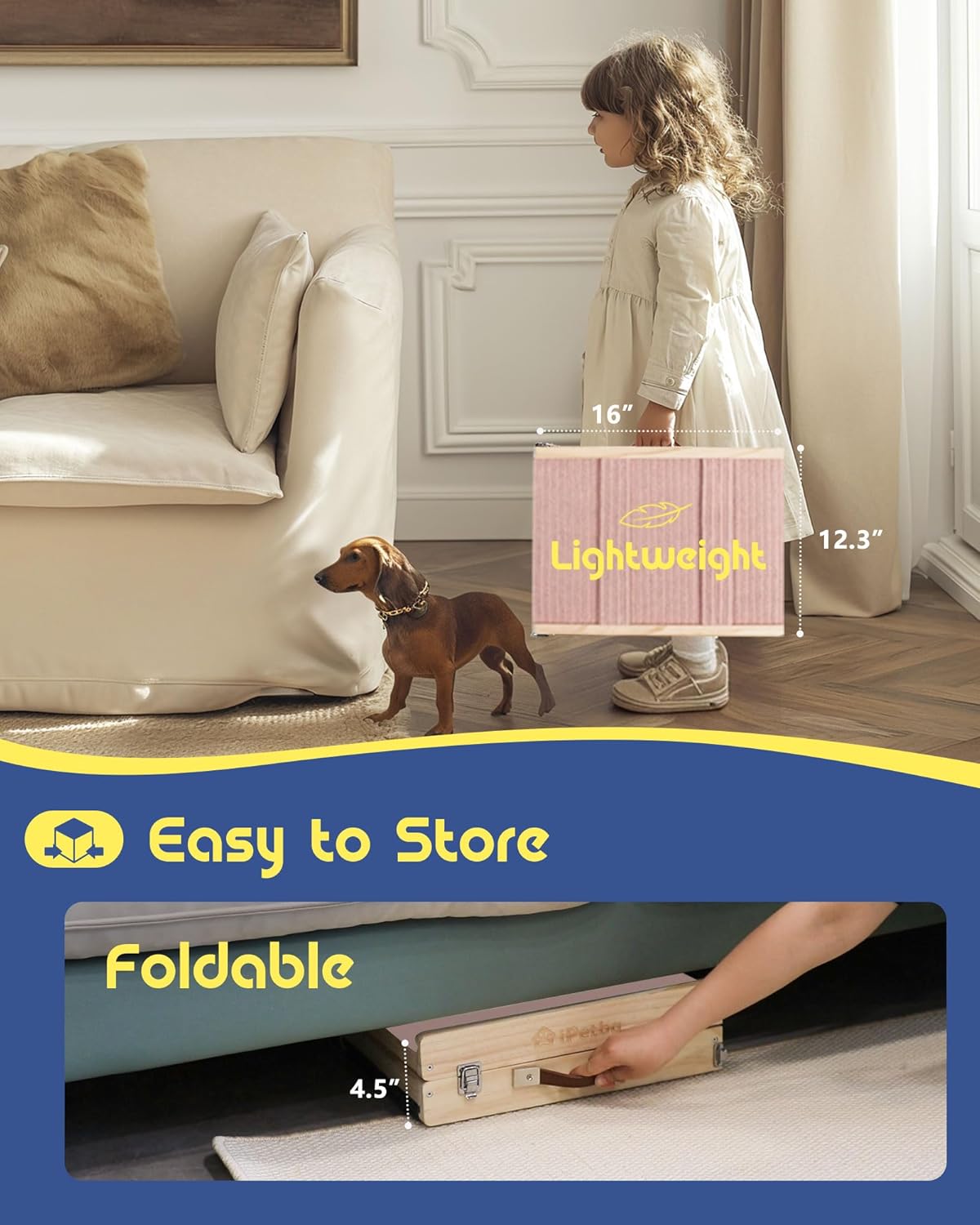 Dog Ramp for Couch - Joint & Spine Support for Small Dogs, 18" Adjustable Height, Anti-Slip & Foldable, Up to 35 lbs