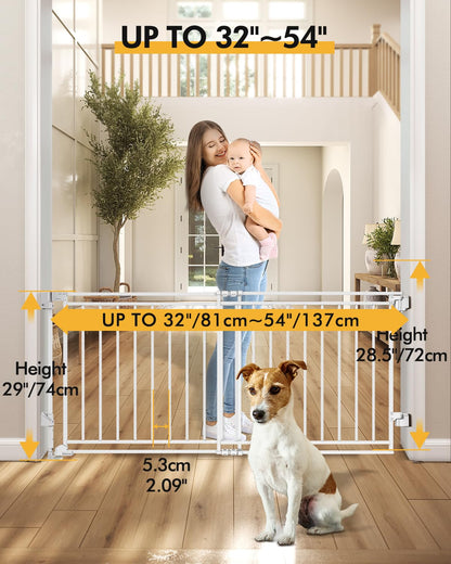 Extra Wide Baby Gate for Doorways 29" Tall Safety Gate for Kids&Pets,Pressure Mounted with Auto Close,Walk-Thru Metal Gate,Adjustable Width 26.4"-43",Indoor Pet Gate for Stairs & Hallways Black