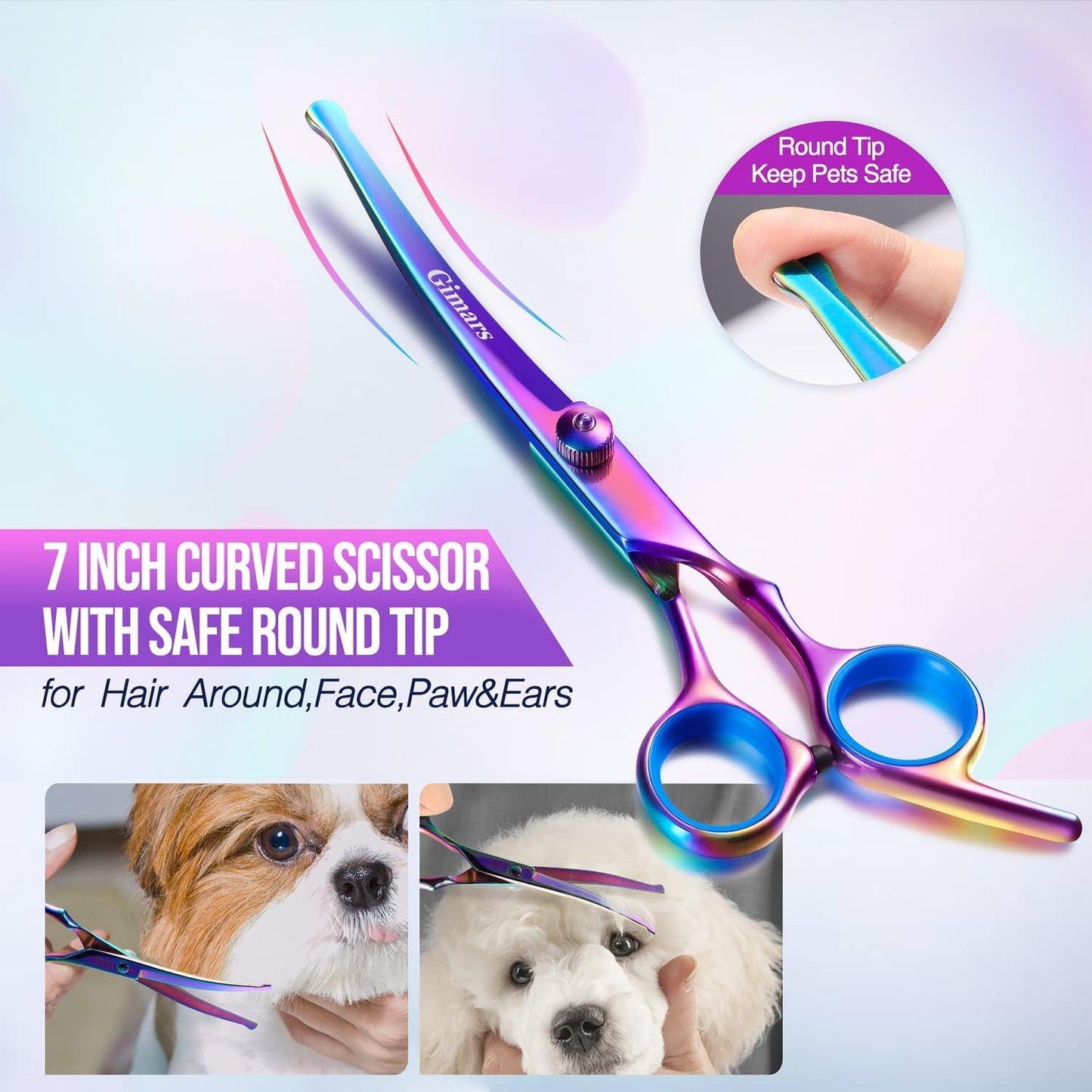 Gimars Titanium Coated Professional 6 in 1 4CR Stainless Steel Dog Grooming Scissors with Safety Round Tip, Heavy Duty Pet Grooming Scissor for Dogs, Cats and Other Animals