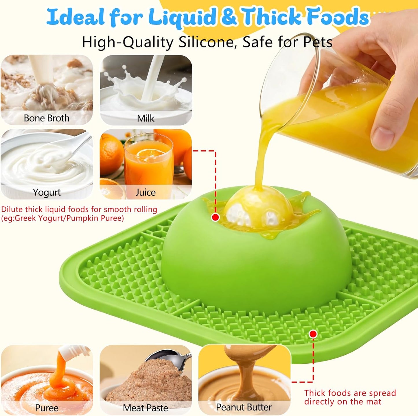 Slow Feeder Dog Bowls & Lick Mat for Liquid and Thick Treat, Anti-Slip Dog Lick Bowl with Interactive Rolling Ball, 5/6 Cup Pup Licking Toy for Large Medium Small Dogs and Cats Blue