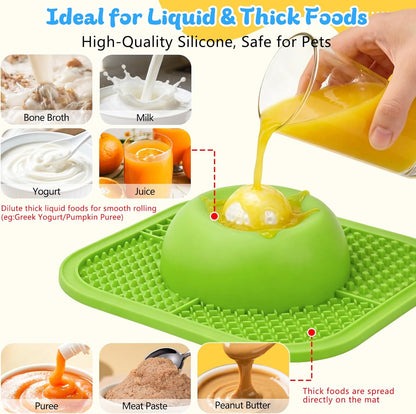 Slow Feeder Dog Bowls & Lick Mat for Liquid and Thick Treat, Anti-Slip Dog Lick Bowl with Interactive Rolling Ball, 5/6 Cup Pup Licking Toy for Large Medium Small Dogs and Cats Blue