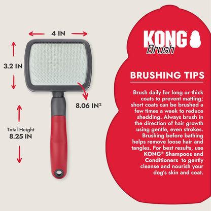 KONG Double-Sided Rake & Deshedding Tool – Detangling & Shedding Control, Rounded Metal Tips, Non-Slip Grip, for Medium to Large Dogs with Medium to Long Coats, Red/Gray