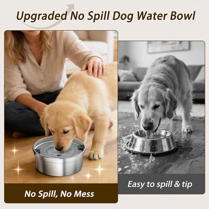 Dog Water Bowl No Spill, 1.5L/50oz Stainless Steel Slow Water Bowl for Dogs, Spill Proof Dog Bowl with Anti-Splash & Non-Slip, Slow Drinking Water Bowl Dispenser for Messy Drinkers (Black)