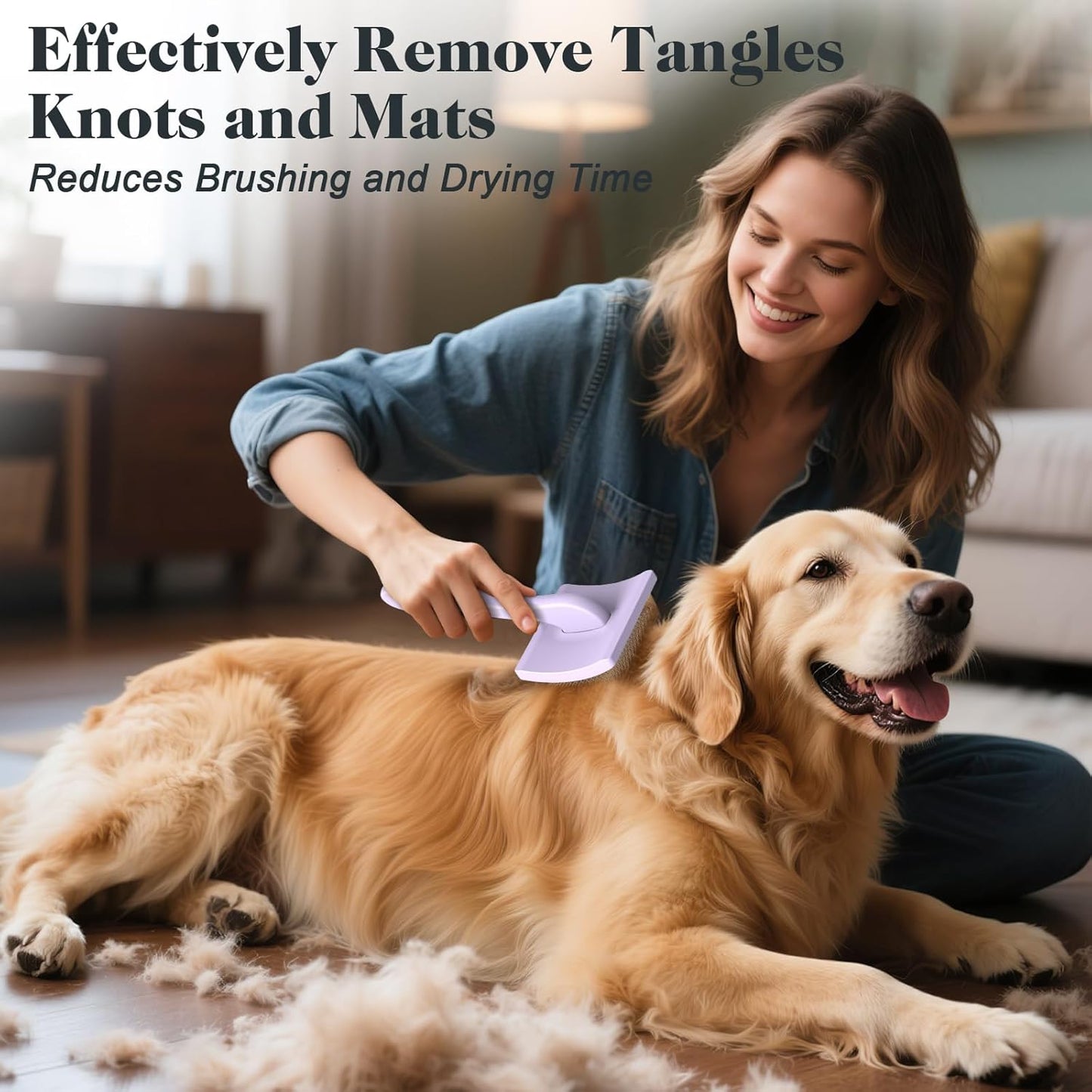 2PCS Slicker Brush for Dogs & Pet Comb,Professional Dog Grooming Brush (Goldendoodles,Poodles,Labradoodles) with Extra Long Pins to Effectively Remove Tangles, Knots and Mats (Orange, Large)