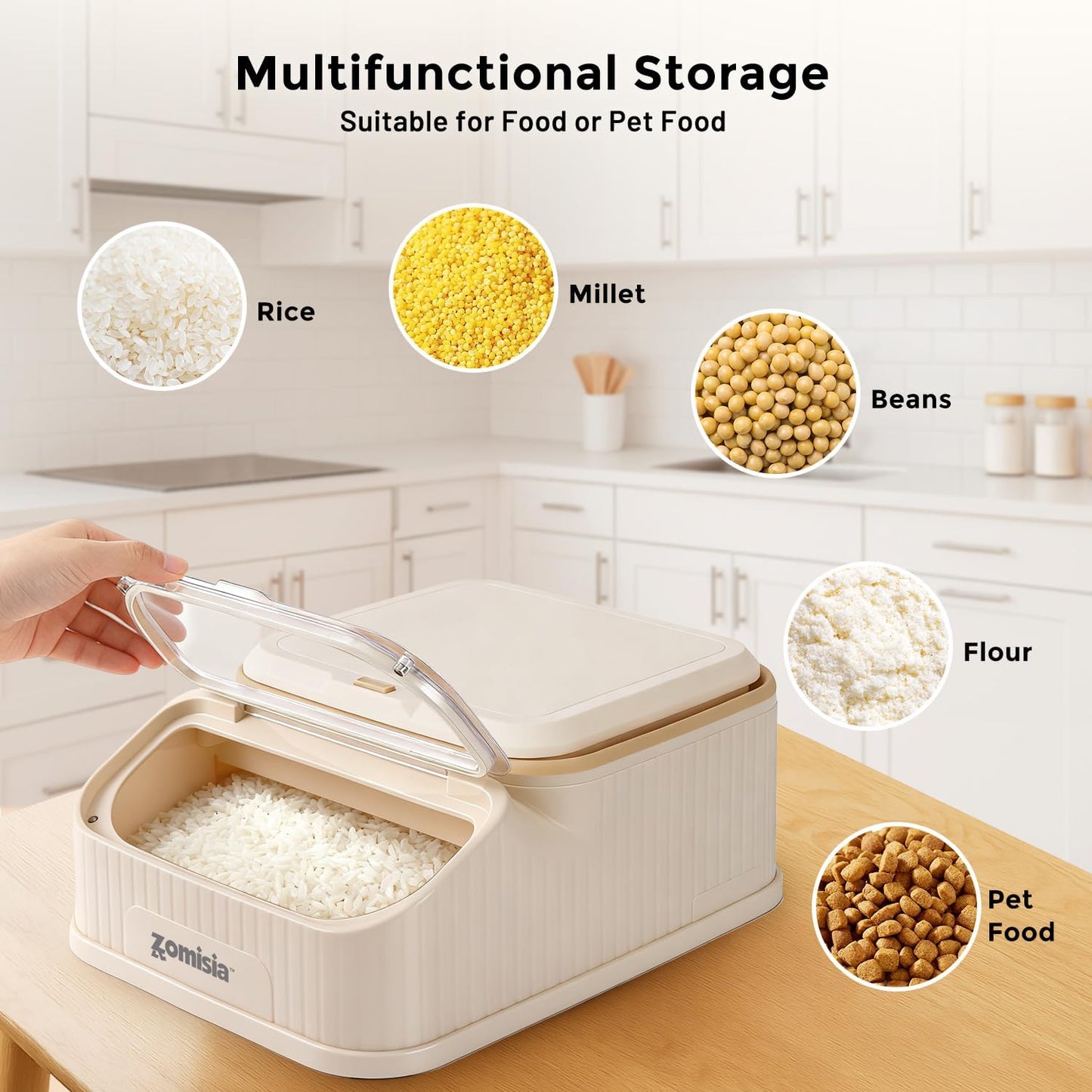 ZOMISIA 30-40lbs Collapsible Dog Food Storage - First-in, First-out Easy Dispense Base for Freshness, Pet Food Storage Containers with Transparent Lid and Scoop