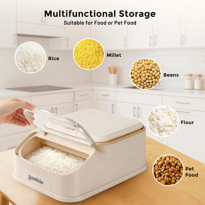 ZOMISIA 30-40lbs Collapsible Dog Food Storage - First-in, First-out Easy Dispense Base for Freshness, Pet Food Storage Containers with Transparent Lid and Scoop