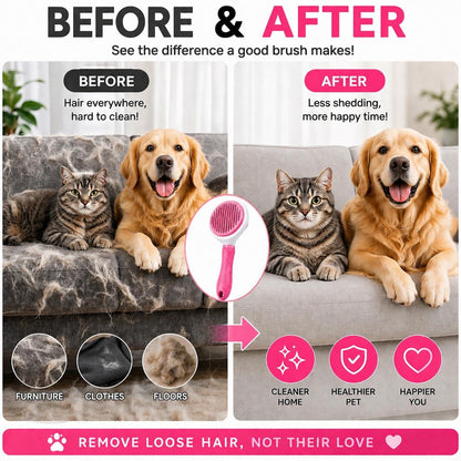 Pet Grooming Deshedding Brush, Self-Cleaning Massaging Brush for Dogs and Cats, Short and Long Hair (Blue)