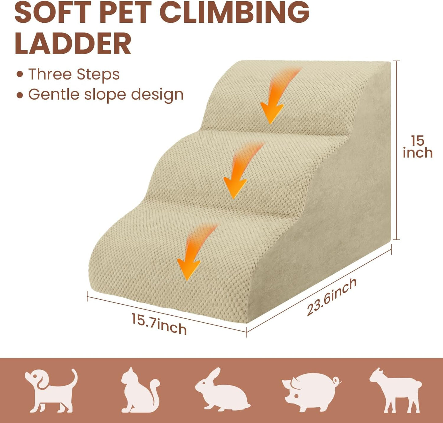 Dog Stairs for Small Dogs, 3 Tiers High Density Foam Dog Ramp, Extra Wide Non-Slip Pet Steps for High Beds Or Couch, Soft Foam Doggie Ladder for Dogs Injured, Older Pets, Small Cats