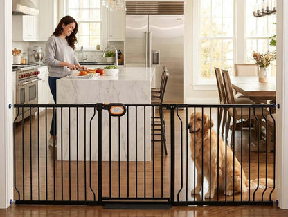 Baby Gates Extra Wide for Large Opennings with Door Pressure Mounted 90.6-95.2 Inch Extra Wide Baby Gate Dog gate for Doorways Indoor Metal Gate No Drilling with Walk-Through Door,White