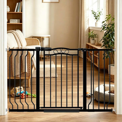Fairy Baby 62.5"-71.6" Extra Wide Baby Gate Pressure Mount, Long Large Dog Gate Indoor Doorways Stairs, No Drill Safety Child Gate for Kids with Double Lock, Walk Thru Pet Gate for Puppy Doggy, Black