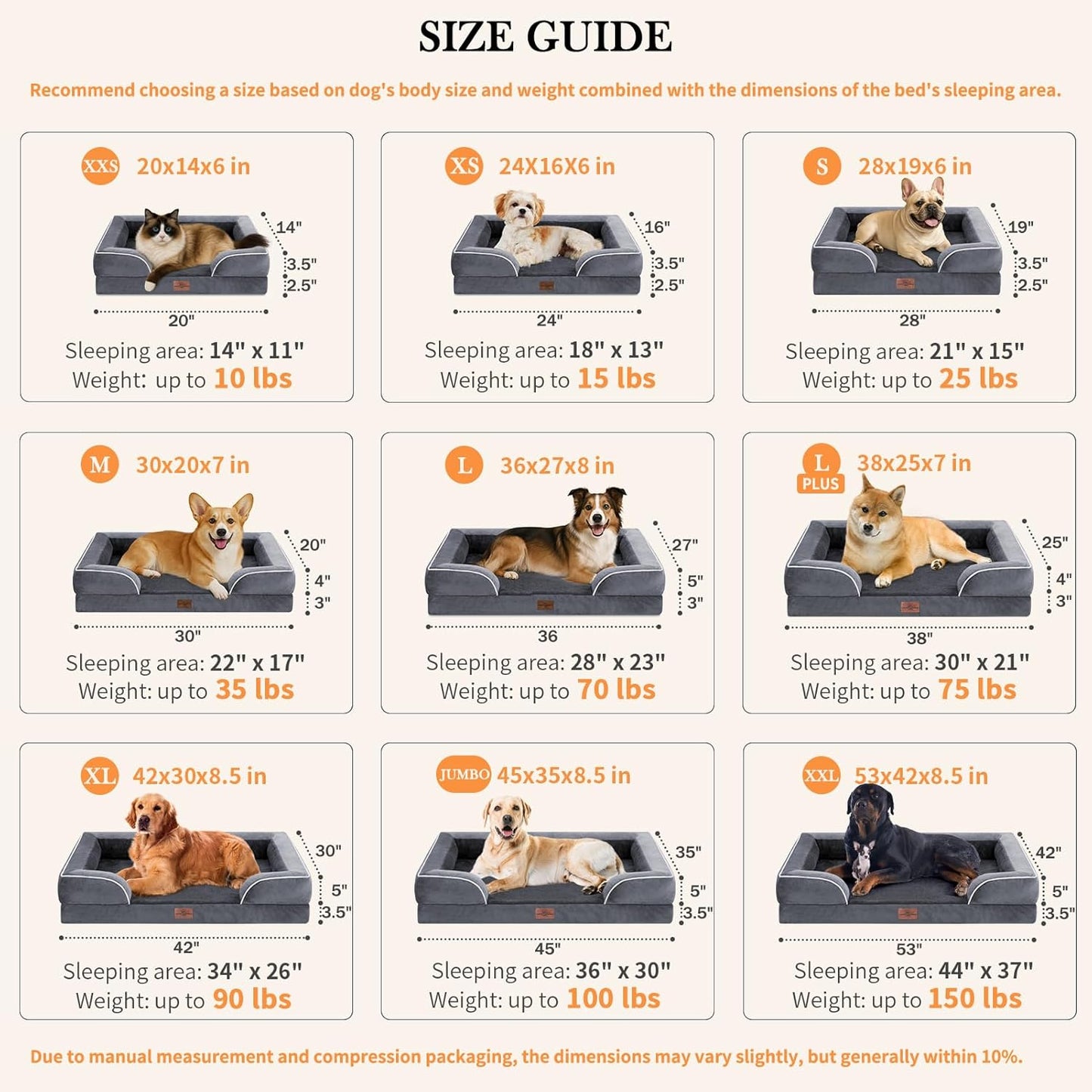 Comfort Expression Orthopedic Dog Bed for Extra Large Dogs 42x30 Inch, Waterproof Egg Crate Foam XL Pet Bed with Removable Bolsters, Dog Couch with Washable Cover & Non-Slip Bottom, Grey - Colors A