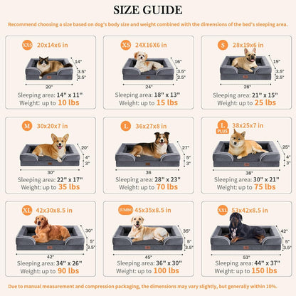 Comfort Expression Orthopedic Dog Bed for Extra Large Dogs 42x30 Inch, Waterproof Egg Crate Foam XL Pet Bed with Removable Bolsters, Dog Couch with Washable Cover & Non-Slip Bottom, Grey - Colors A