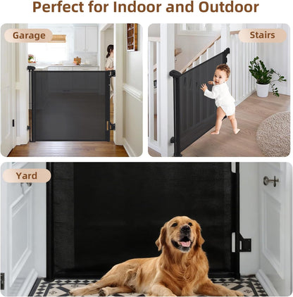 Retractable Baby Gate, 55 in Wide x 33 in Tall Mesh Dog Gate, Hardware Mounted Safety Gate with Double Lock for Doorways, Hallways, Indoor Outdoor, White