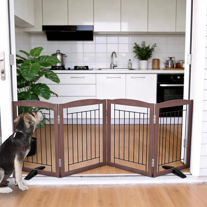 ZJSF Freestanding Dog Fence Indoor, Foldable Dog Gate for Doorways, Stairs or Hallways, Sturdy Wood Extra Wide Pet Gate with Support Feet for The House, White, 24 "Height-3 Panels