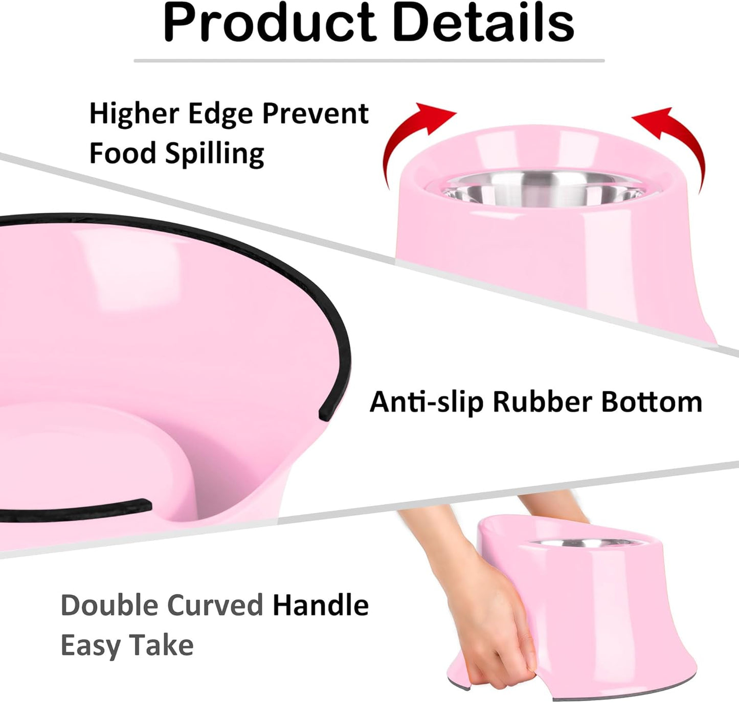 Tilted Elevated Dog Bowls Non-Slip & Non-Spill Pet Feeder with Elevated Detachable Melamine Stand, High Capacity Tilted Dog Bowl for Medium Small Size Dogs M/2 Cup Black
