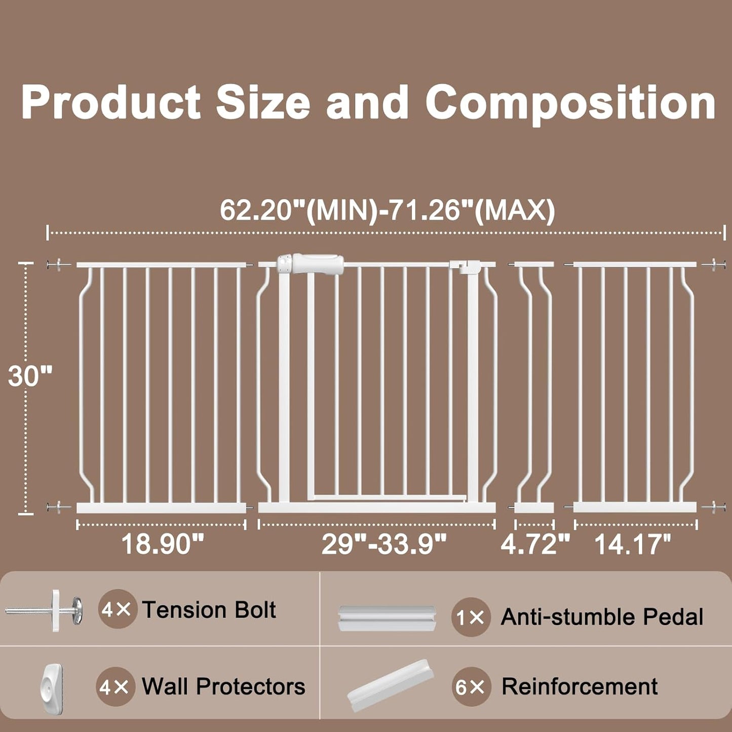 WAOWAO Baby Gate 71.65-85.03" Extra Wide Pressure Mounted Walk Through Swing Auto Close Safety Metal Black Toddler Kids Child Dog Pet Puppy for Stairs,Doorways,Kitchen