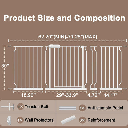 WAOWAO Baby Gate 71.65-85.03" Extra Wide Pressure Mounted Walk Through Swing Auto Close Safety Metal Black Toddler Kids Child Dog Pet Puppy for Stairs,Doorways,Kitchen