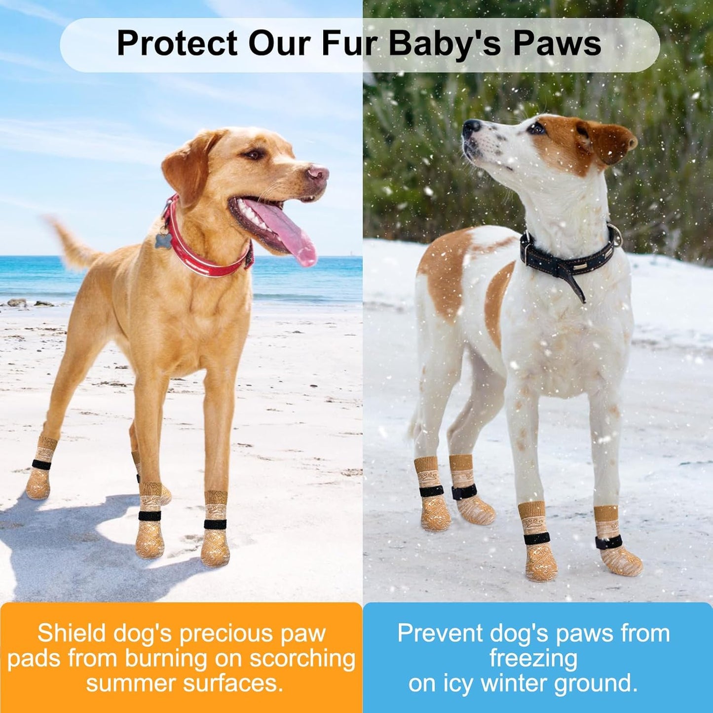 BEAUTYZOO Dog Socks to Prevent Licking Paws -Dog Shoes for Hot Pavement & Hardwood Floors Anti Slip, Traction Control Boots & Paw Protectors with Double Side Grips for Small Medium Large Senior Dogs