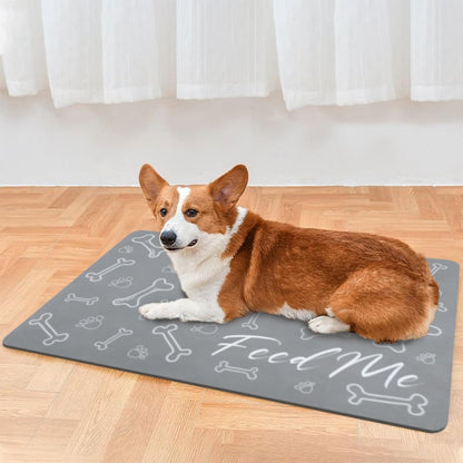 Le courant Dog Cat Feeding Mat,Water Absorbent, Non Slip Placemat for Pets Bowl and Water,100% Waterproof Feeding Mats for Multiple Breeds.Grey.Bone Printing
