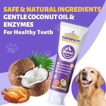 Premium Dog Oral Care Kit - Natural Coconut Chicken Flavored Toothpaste,Dual Head Toothbrush and Finger Toothbrush for Dogs,Plaque Prevention,Tartar Control.2.5oz(Pack of 1)