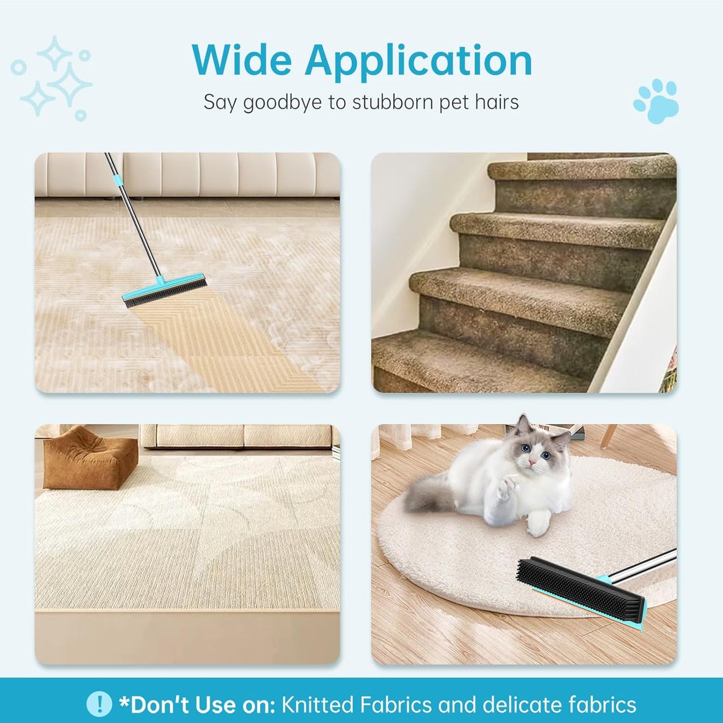 Carpet Rake - 60" Long Handle Pet Hair Removal with Metal Fabric Edge Design,Carpet Broom,Carpet Rake for Carpets, Rugs,Mats,Couch,Stairs